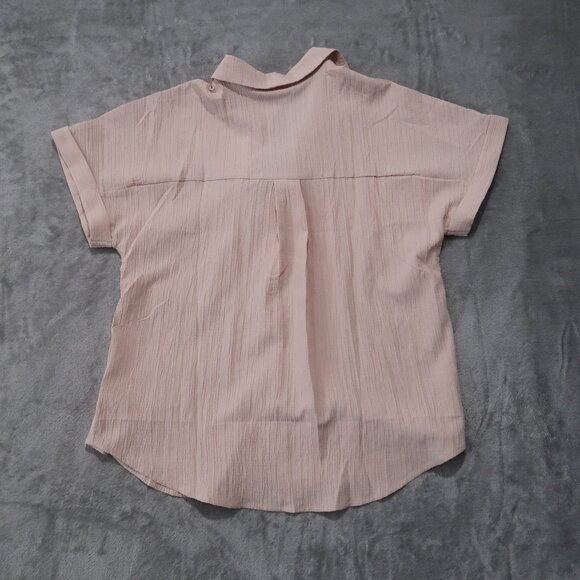 Zeagoo Shirt Womens L Cream Blouse Button Down Collared Short Sleeve Cuffed Hem - Picture 5 of 12